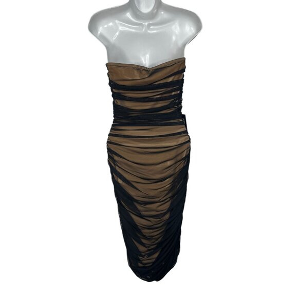 NWT Norma Kamali Walter Dress Ruched Sheer Knee Bodycon Fitted Black Medium - Picture 14 of 16